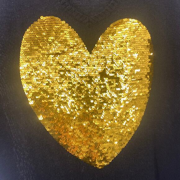 Wildfox Sweater Plunging V Neck Gold Sequins Heart Graphic Black Womens Medium - Picture 5 of 8